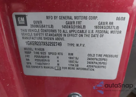 2008 GMC Acadia Slt-1 from USA, damaged, VIN 1GKER237X8J292749